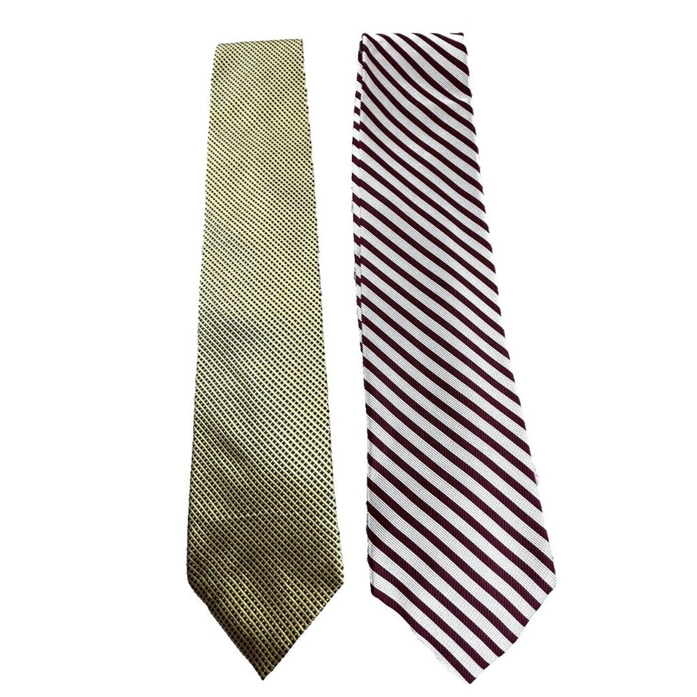 2 Brooks Brother Makers Men’s Silk Ties Yellow Navy & Red Stripe USA Made